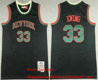 Men's New York Knicks #33 Patrick Ewing Black With Green 1991-92 Hardwood Classics Soul Swingman Throwback Jersey