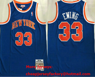Men's New York Knicks #33 Patrick Ewing Blue 1991-92 Hardwood Classics Soul AU Throwback Jersey
