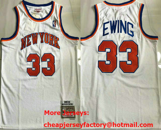 Men's New York Knicks #33 Patrick Ewing White 1991-92 Hardwood Classics Soul AU Throwback Jersey