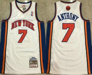 Men's New York Knicks #7 Carmelo Anthony 2010-11 White Hardwood Classics AU Throwback Jersey