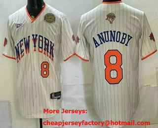 Men's New York Knicks #8 OG Anunoby Cream 2026 Finals Eastern Conference Champions Patch Stitched Baseball Jersey