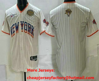 Men's New York Knicks Blank Cream 2026 Finals Eastern Conference Champions Patch Stitched Baseball Jersey