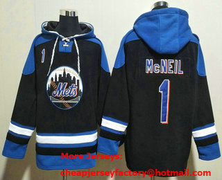 Men's New York Mets #1 Jeff McNeil Black Ageless Must Have Lace Up Pullover Hoodie