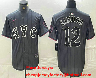 Men's New York Mets #12 Francisco Lindor Gray 2024 City Connect Cool Base Stitched Jersey