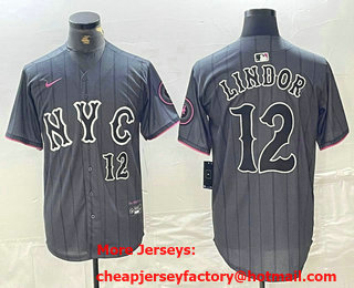 Men's New York Mets #12 Francisco Lindor Number Grey 2024 City Connect Cool Base Stitched Jersey