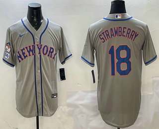 Men's New York Mets #18 Darryl Strawberry Grey 2025 Spring Training Cool Base Stitched Jersey