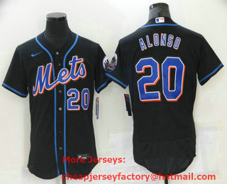 Men's New York Mets #20 Pete Alonso Black Stitched MLB Flex Base Nike Jersey