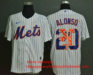 Men's New York Mets #20 Pete Alonso White Team Logo Stitched MLB Cool Base Nike Jersey