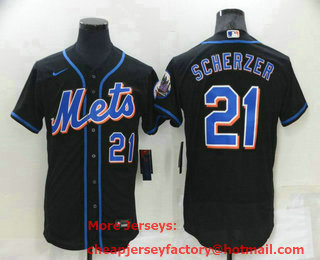 Men's New York Mets #21 Max Scherzer Black Stitched MLB Flex Base Nike Jersey