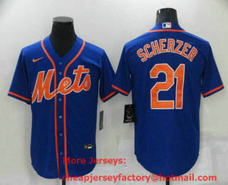 Men's New York Mets #21 Max Scherzer Blue Stitched MLB Cool Base Nike Jersey