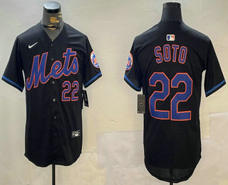 Men's New York Mets #22 Juan Soto Number Black Limited Stitched Jersey