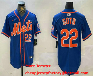 Men's New York Mets #22 Juan Soto Number Blue Limited Stitched Jersey