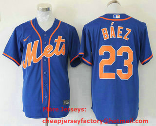 Men's New York Mets #23 Javier Baez Blue Stitched MLB Cool Base Nike Jersey