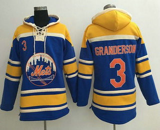 Men's New York Mets #3 Curtis Granderson Blue Sawyer Hooded Sweatshirt Hoodie