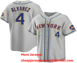 Men's New York Mets #4 Francisco Alvarez Grey Cool Base Stitched Baseball Jersey
