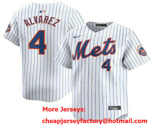 Men's New York Mets #4 Francisco Alvarez White 2024 Home Limited Stitched Baseball Jersey