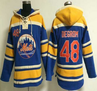 Men's New York Mets #48 Jacob deGrom Alternate Blue MLB Hoody