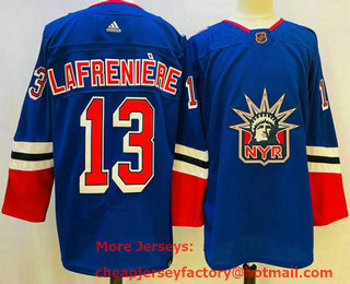 Men's New York Rangers #13 Alexis Lafreniere Blue 2022 Reverse Retro Authentic Jersey