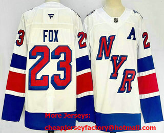 Men's New York Rangers #23 Adam Fox White 2024 Stadium Series Stitched Jersey