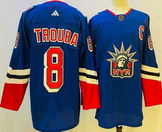 Men's New York Rangers #8 Jacob Trouba Blue 2022 Reverse Retro Authentic Jersey