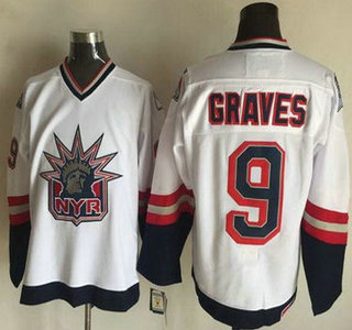 Men's New York Rangers #9 Adam Graves 1996-97 White CCM Vintage Throwback Jersey
