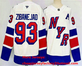 Men's New York Rangers #93 Mika Zibanejad White 2024 Stadium Series Stitched Jersey