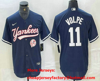 Men's New York Yankees #11 Anthony Volpe Navy With Patch Cool Base Stitched Baseball Jersey 01