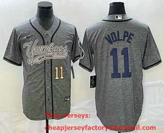 Men's New York Yankees #11 Anthony Volpe Number Grey Gridiron Cool Base Stitched Baseball Jersey