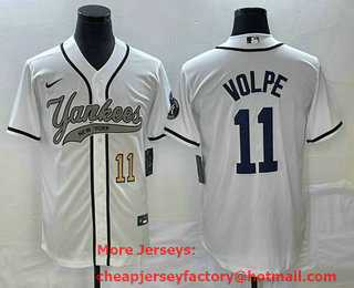 Men's New York Yankees #11 Anthony Volpe Number White Cool Base Stitched Baseball Jersey