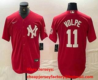 Men's New York Yankees #11 Anthony Volpe Red Fashion Cool Base Jersey