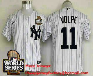 Men's New York Yankees #11 Anthony Volpe White Pinstripe 2024 World Series Stitched Jersey