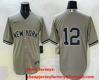 Men's New York Yankees #12 Trent Grisham Grey Without Name Cool Base Stitched Jersey