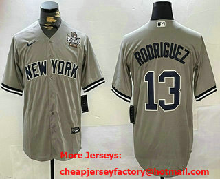 Men's New York Yankees #13 Alex Rodriguez Grey 2024 World Series Cool Base Stitched Jersey