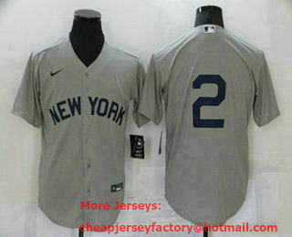Men's New York Yankees #2 Derek Jeter 2021 Grey Field of Dreams Cool Base Stitched Baseball Jersey