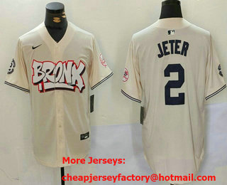 Men's New York Yankees #2 Derek Jeter Cream Limited Stitched Baseball Jersey