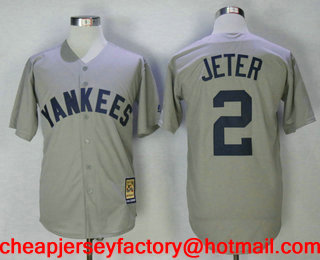 Men's New York Yankees #2 Derek Jeter Gray Road Cooperstown Collection Stitched MLB Cool Base Jersey