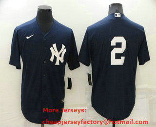 Men's New York Yankees #2 Derek Jeter No Name Black Stitched Nike Cool Base Throwback Jersey