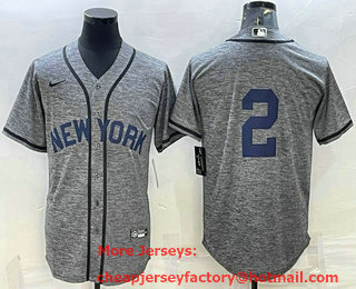 Men's New York Yankees #2 Derek Jeter No Name Grey Gridiron Cool Base Stitched Jersey