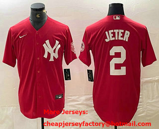 Men's New York Yankees #2 Derek Jeter Red Fashion Cool Base Jersey