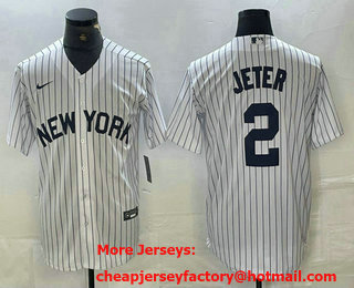 Men's New York Yankees #2 Derek Jeter White 2024 Cool Base Stitched Jersey 11
