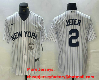 Men's New York Yankees #2 Derek Jeter White 2024 Cool Base Stitched Jersey 12