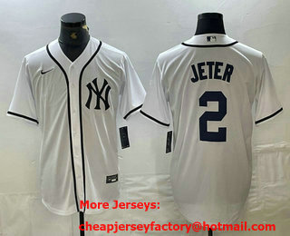 Men's New York Yankees #2 Derek Jeter White Fashion Cool Base Jersey