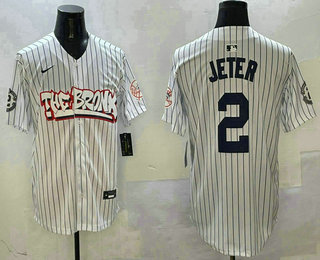 Men's New York Yankees #2 Derek Jeter White Pinstripe Fashion Cool Base Jersey