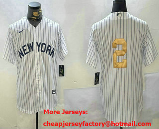 Men's New York Yankees #2 Derek Jeter White Pinstripe Without Name Fashion Cool Base Jersey