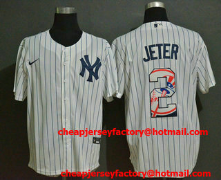Men's New York Yankees #2 Derek Jeter White Team Logo Stitched MLB Cool Base Nike Fashion Jersey