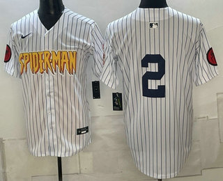 Men's New York Yankees #2 Derek Jeter X Spider Man White Limited Stitched Baseball Jersey