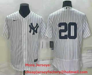 Men's New York Yankees #20 Jorge Posada White No Name Stitched MLB Flex Base Nike Jersey