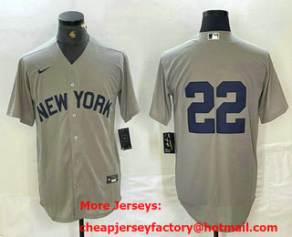 Men's New York Yankees #22 Juan Soto 2021 Grey Field of Dreams Cool Base Stitched Baseball Jersey