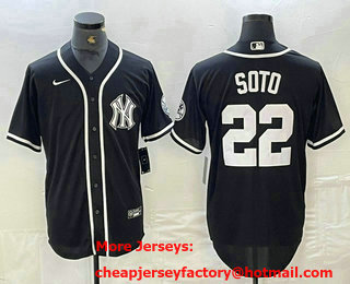Men's New York Yankees #22 Juan Soto Black White Cool Base Stitched Jersey