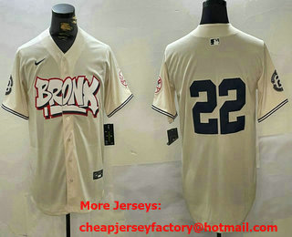 Men's New York Yankees #22 Juan Soto Cream No Name Limited Stitched Baseball Jersey